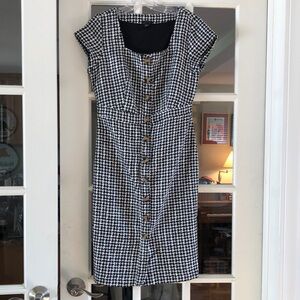 Ann Taylor NWOT Black & White Houndstooth Dress w/ Square Neckline, Cap Sleeves